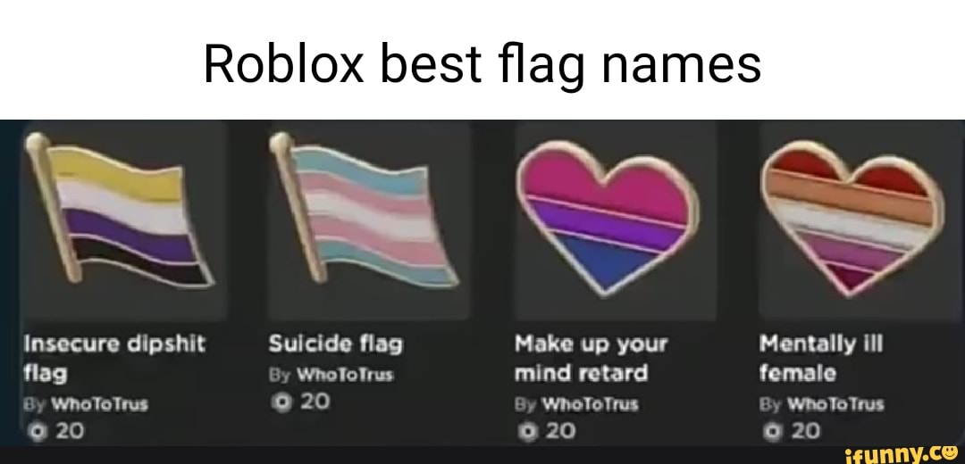 Roblox Best Flag Names SS Insecure Dipshit Suicide Flag Make Up Your 