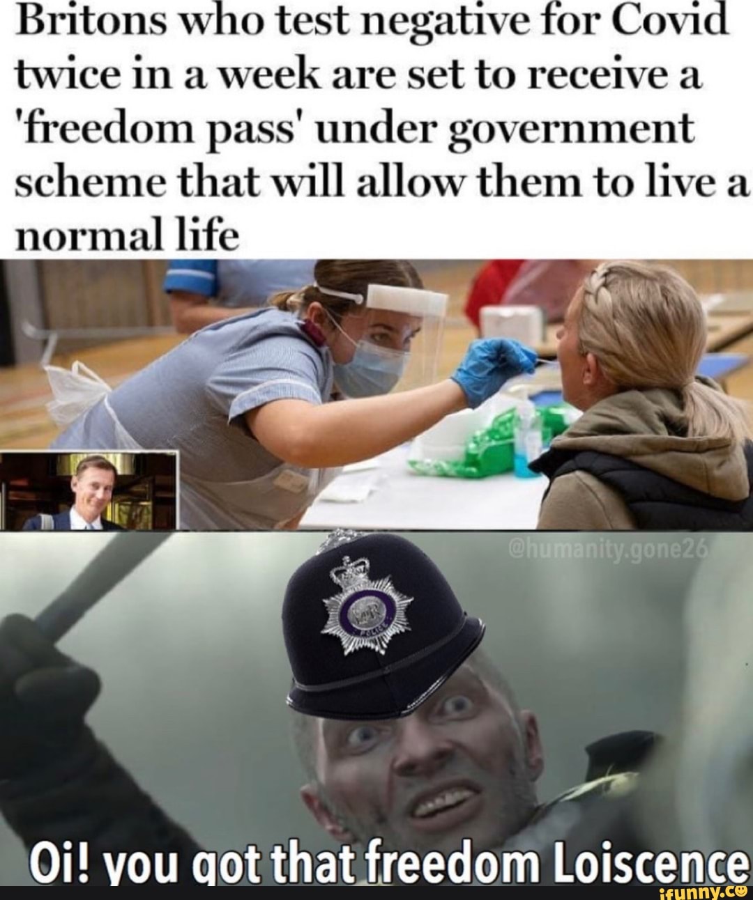 Britons who test negative for Covic twice in a week are set to receive a
'freedom pass' under government scheme that will allow them to live a normal life
Oi! you got that freedom Loiscence