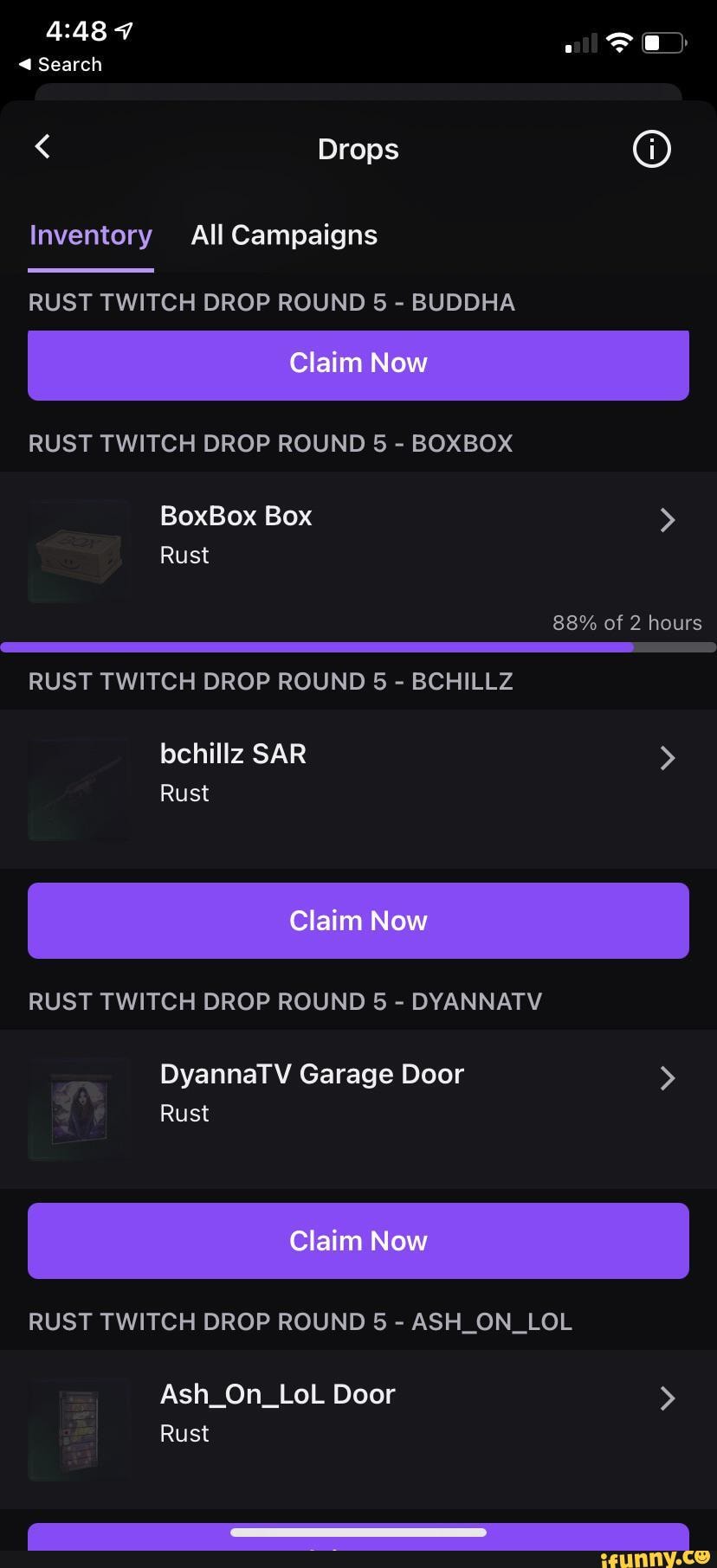 Search Drops Inventory All Campaigns Rust Twitch Drop Round 5 Buddha Claim Now I Rust Twitch Drop Round 5 Boxbox Boxbox Box Rust Of 2 Hours Rust