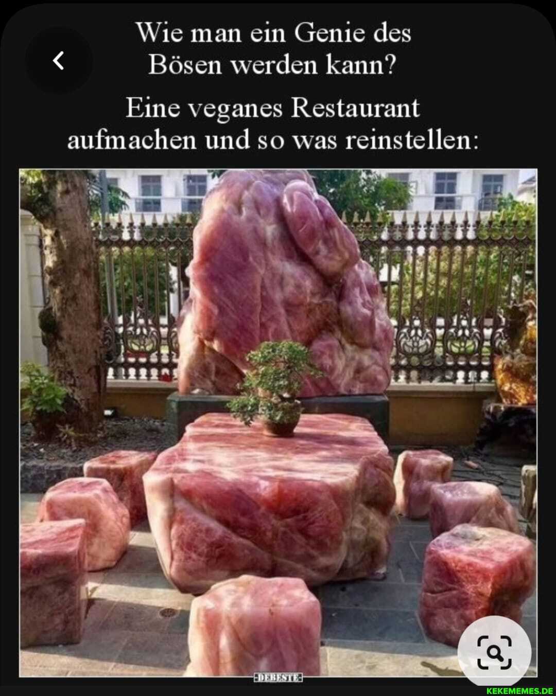 Wie man ein Genie des
Bösen werden kann?
Eine veganes Restaurant aufmachen und so was reinstellen: