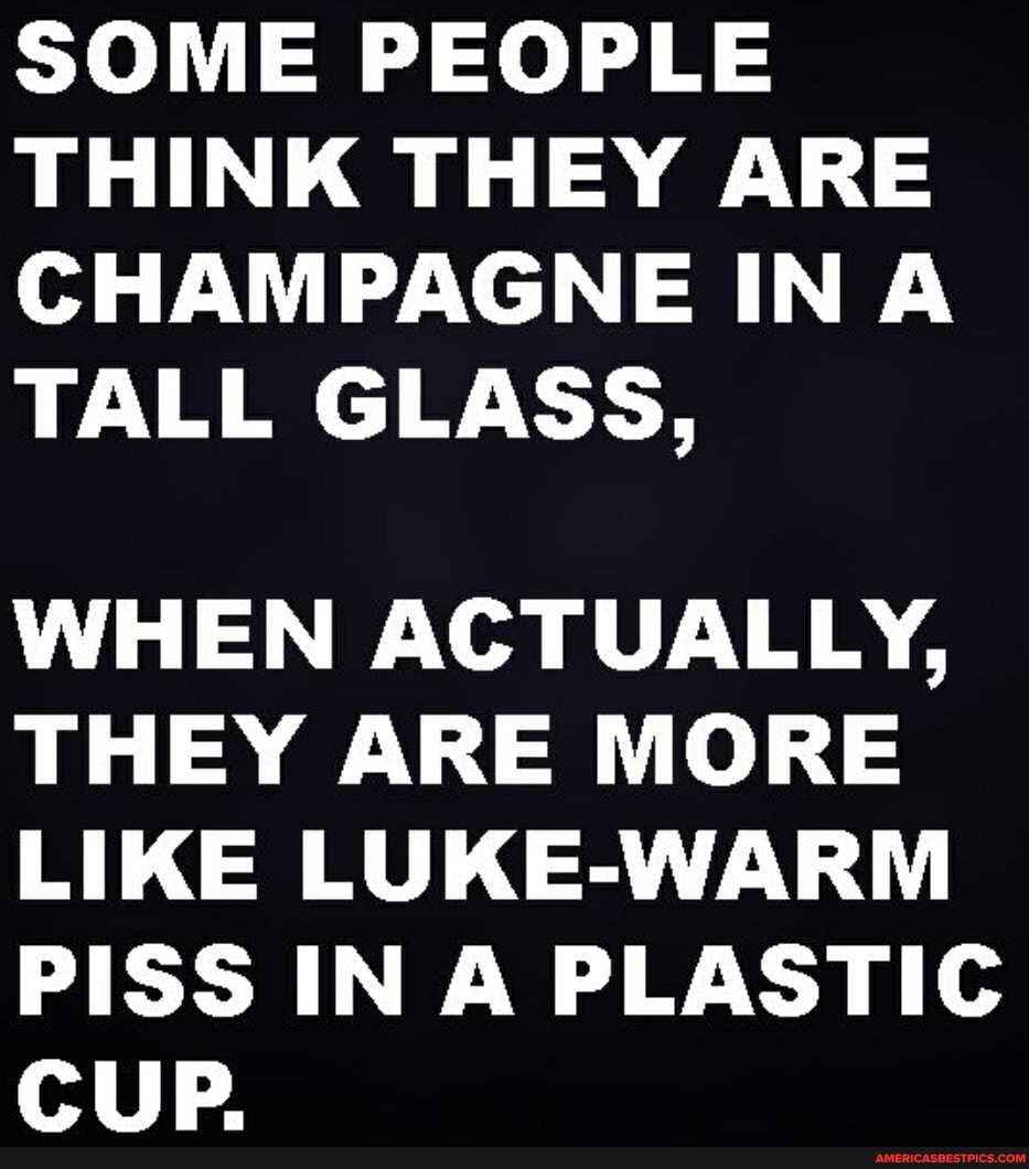 SOME PEOPLE THINK THEY ARE CHAMPAGNE IN A TALL GLASS,
WHEN ACTUALLY,
THEY ARE MORE LIKE LUKE-WARM PISS IN A PLASTIC CUP.