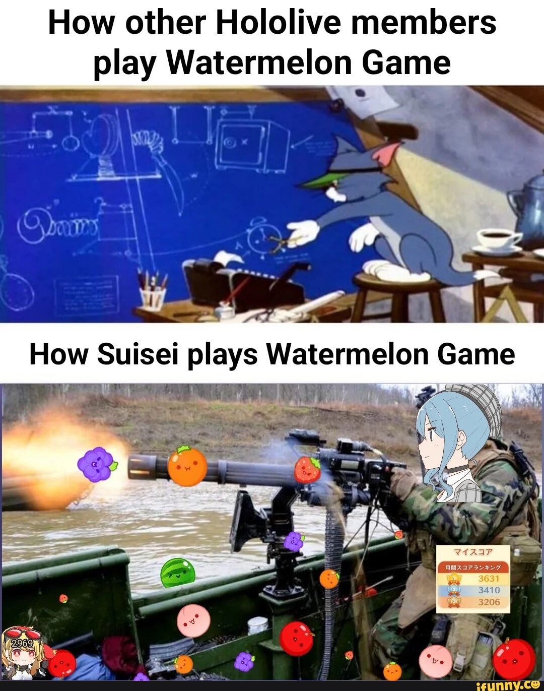 How other Hololive members play Watermelon Game SS CL How Suisei plays