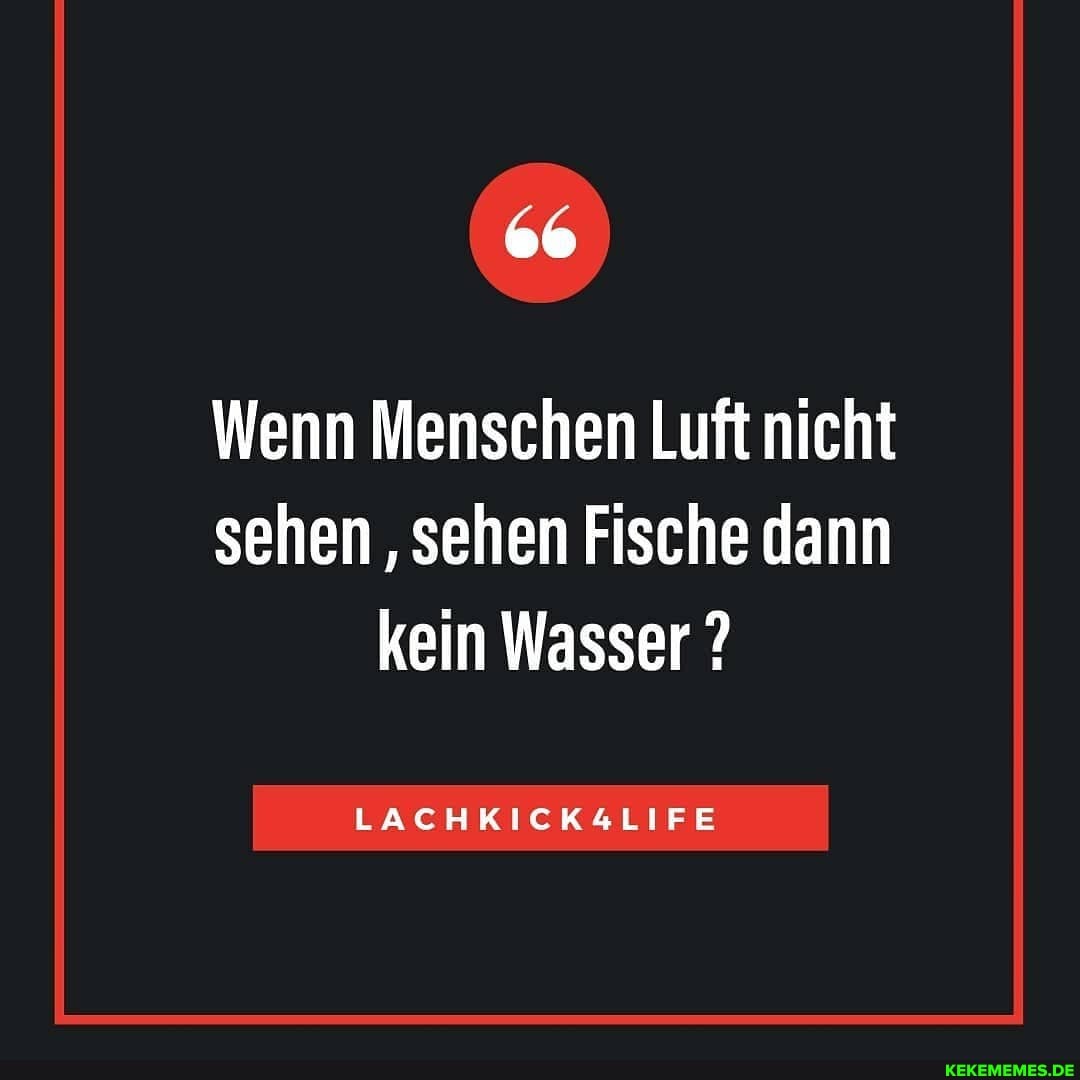 Wenn Menschen Luft nicht sehen 'sehen Fische dann kein Wasser ?
LACHKICKALIFE