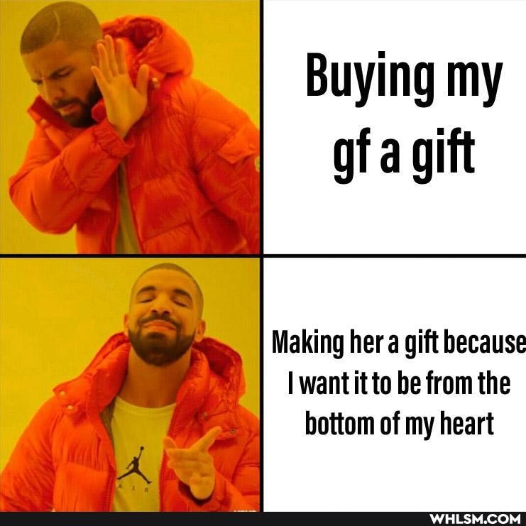 Buying my gf a gift
Making hera gift because
I want it to be from the bottom of my heart