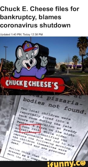 Chuck E. Cheese files for
bankruptcy, blames
coronavirus shutdown