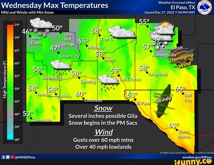 Weather Forecast Office Wednesday Max Temperatures El Paso, TX Mild and