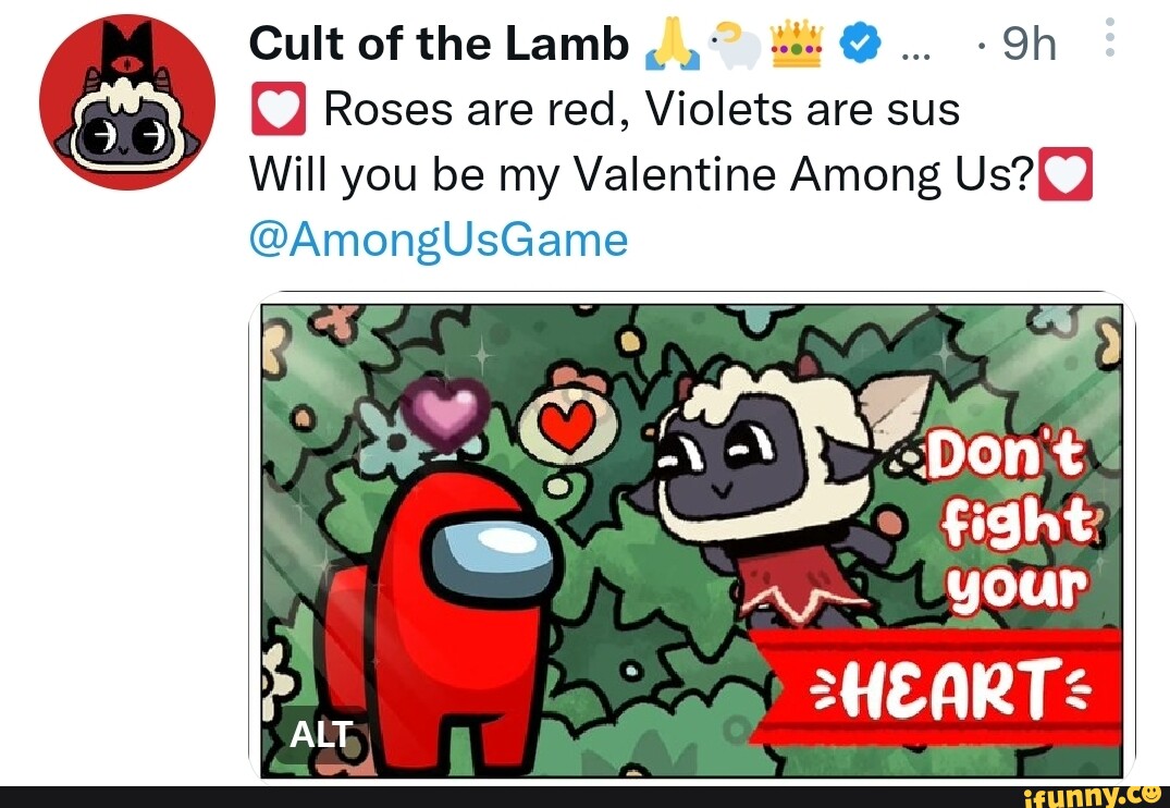 Cult of the Lamb on X: 💟 Roses are red, Violets are sus Will you be my  Valentine Among Us?💟 @AmongUsGame  / X