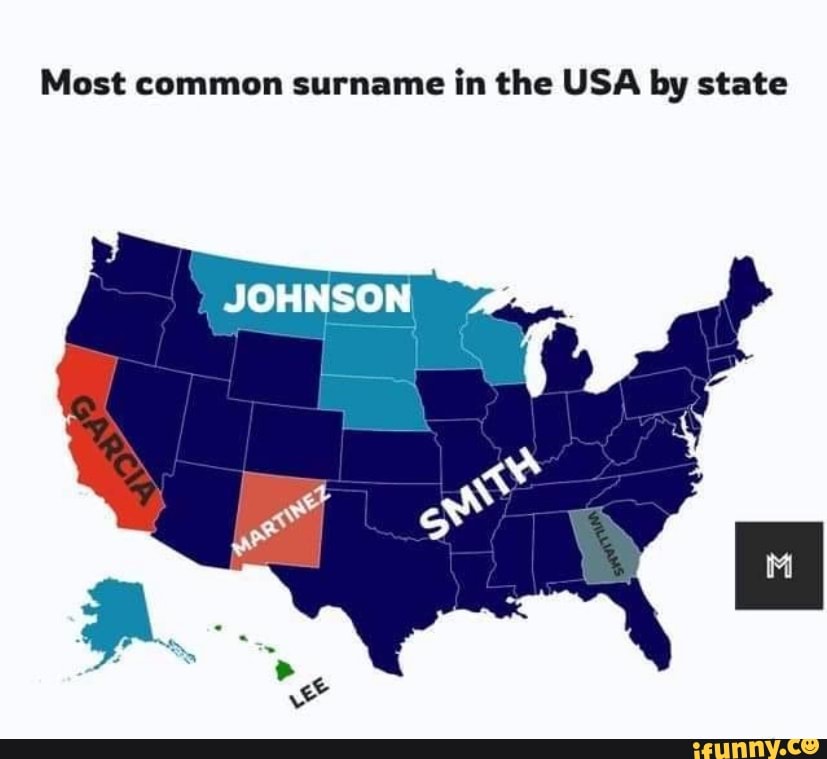 Most common surname in the USA by state JOHNSON iFunny