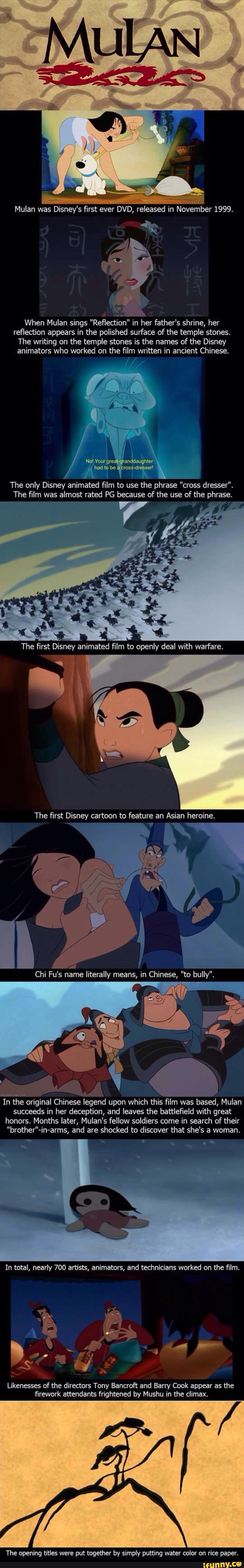 Mulan was Disney's ﬁrst ever DVD, released in November 1999. .» When ...