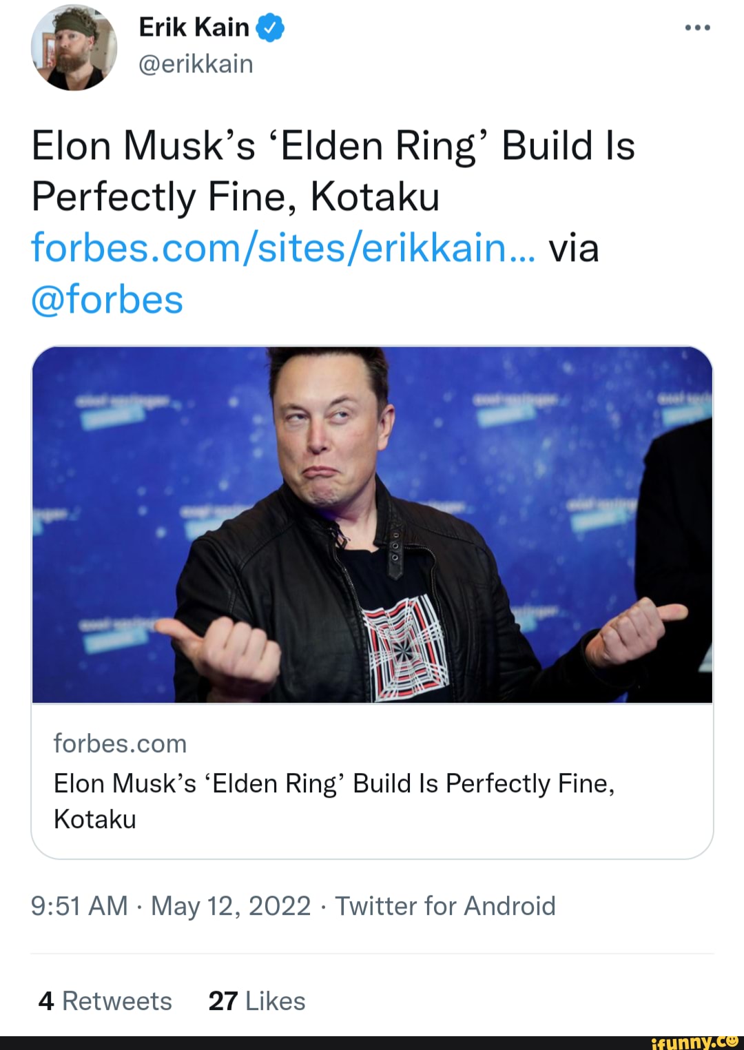 Erik Kain@ \ @erikkain Elon Musk's 'Elden Ring' Build Is Perfectly Fine ...