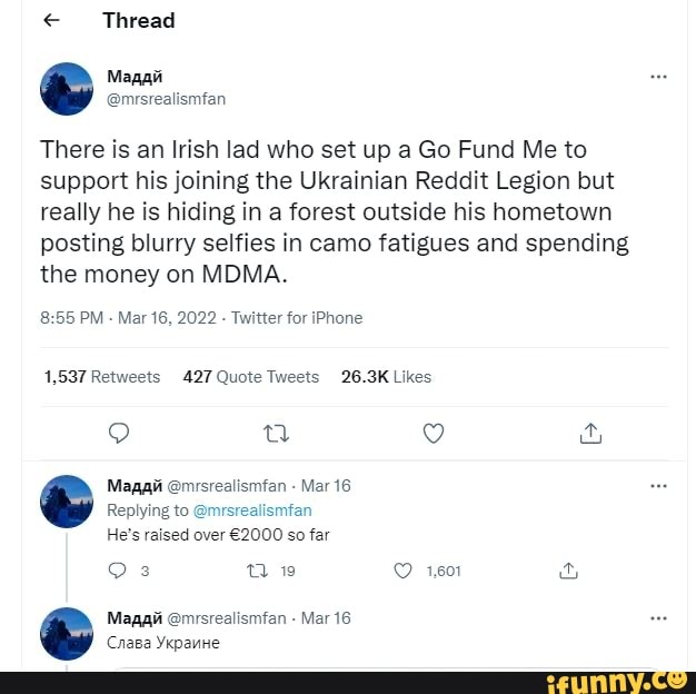 Thread There Is An Irish Lad Who Set Up A Go Fund Me To Support His 