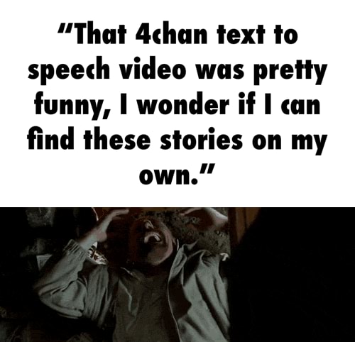 That 4chan text to speech video was pretty funny, I wonder if I can find  these stories on my - )