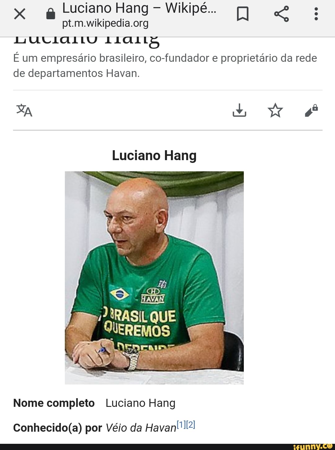 É um empresário brasileiro, co-fundador e proprietário da rede
de departamentos Havan.
Luciano Hang
Eos o QUEREMOS E"
Nome completo Luciano Hang
Conhecido(a) por Véio da Havanl!ll2l