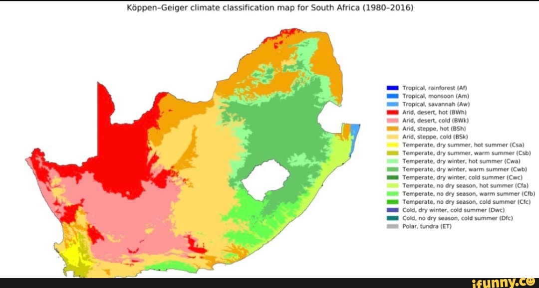 Kóppen-Geiger climate classification map for South Africa (1980-2016 ...