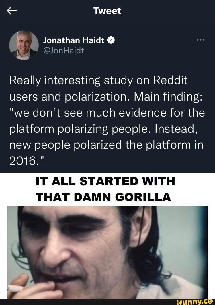 SS Tweet Jonathan Haidt JonHaidt Really interesting study on Reddit