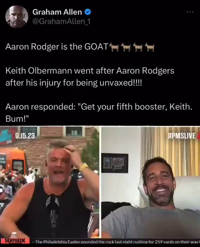 Aaron Rodgers takes jab at Keith Olbermann after he mocked quarterback's  injury: 'Get your fifth booster'