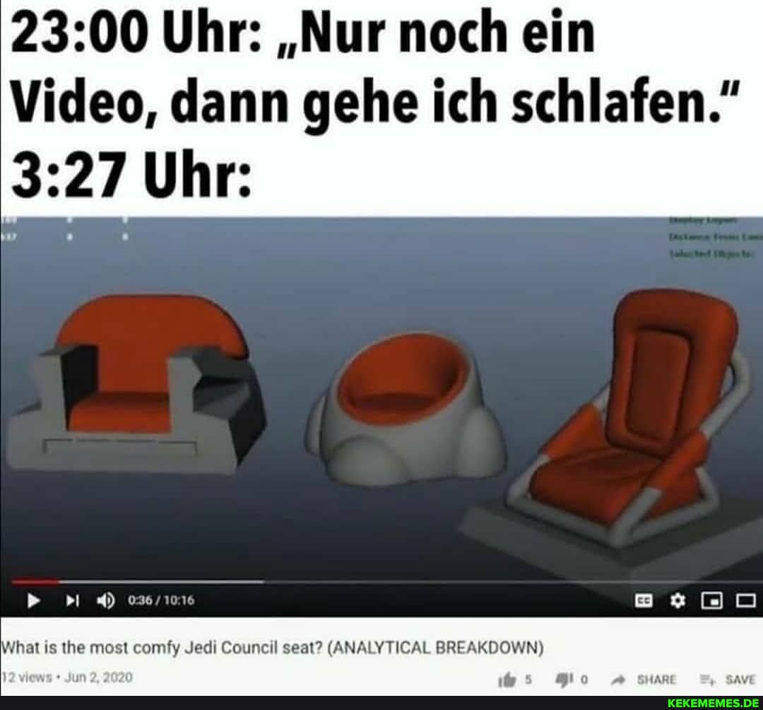 Uhr: ,,Nur noch ein
Video, dann gehe ich schlafen."
Uhr:
What is the most comfy Jedi Council seat? (ANALYTICAL BREAKDOWN)
