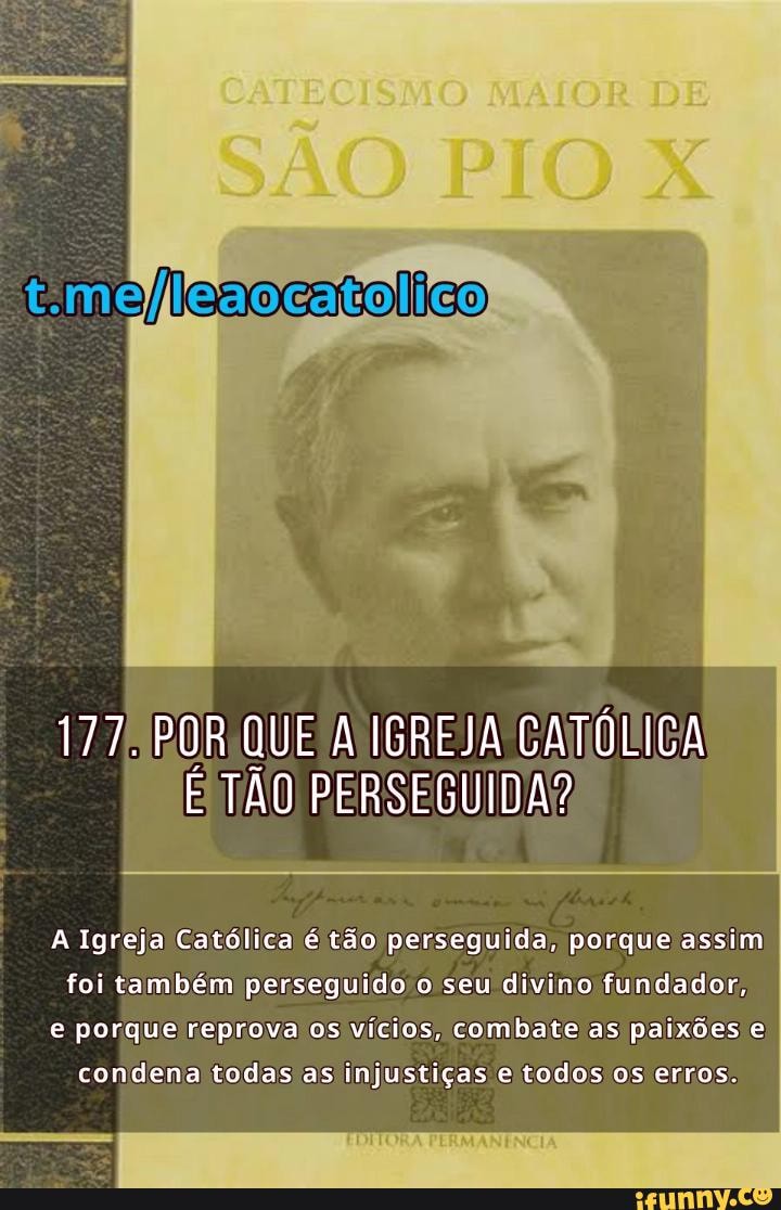 CATECISMO MAIOR DE SÃO PIO X 177. POR QUE A IGREJA CATÓLICA É TÃO PERSEGUIDA? A Igreja Católica CATECISMO MAIOR DE SÃO PIO X 177. POR QUE A IGREJA CATÓLICA É TÃO PERSEGUIDA? A Igreja Católica
