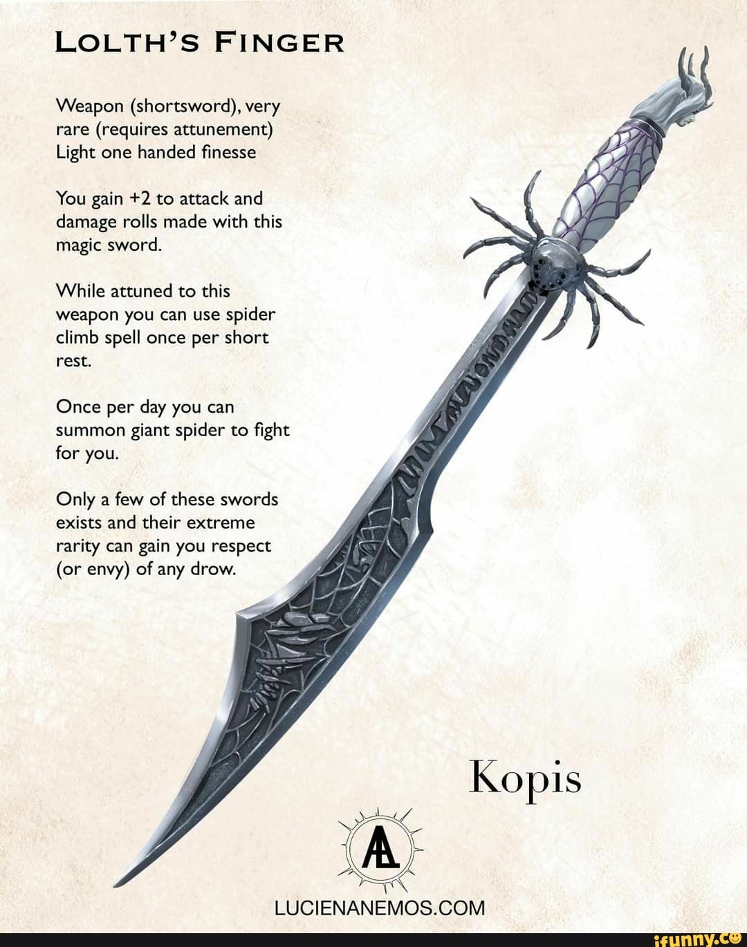 LOLTH'S FINGER Weapon (shortsword), very rare (requires attunement