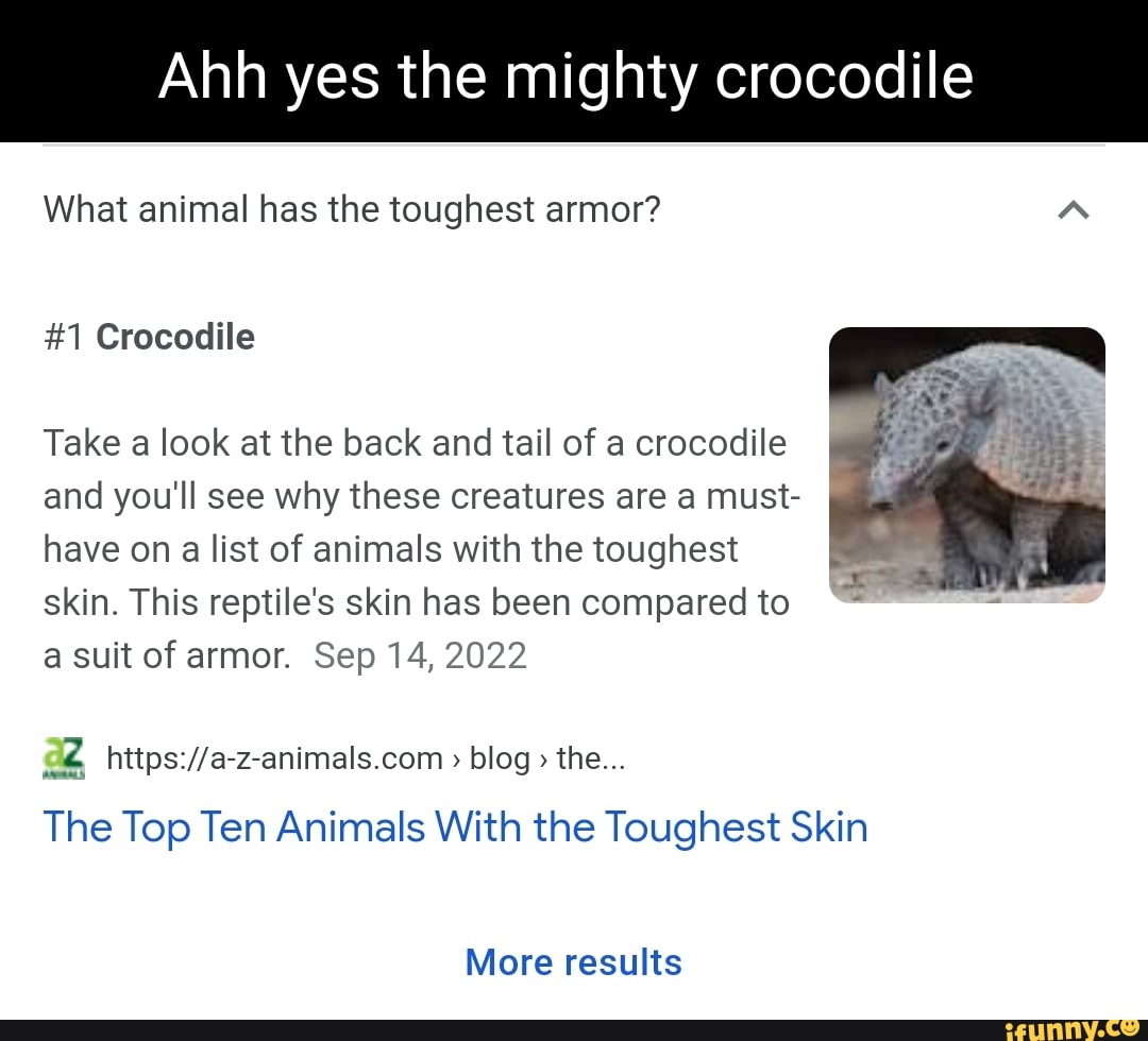 What animal has the toughest armor? #1 Crocodile Take a look at the back  and tail