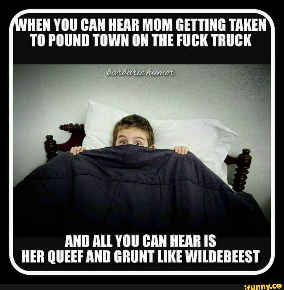 HEN YOU CAN HEAR MOM GETTING TAKEN TO POUND TOWN ON THE FUCK TRUCK AND ALL  YOU CAN HEAR IS HER QUEEF AND GRUNT LIKE WILDEBEEST - iFunny