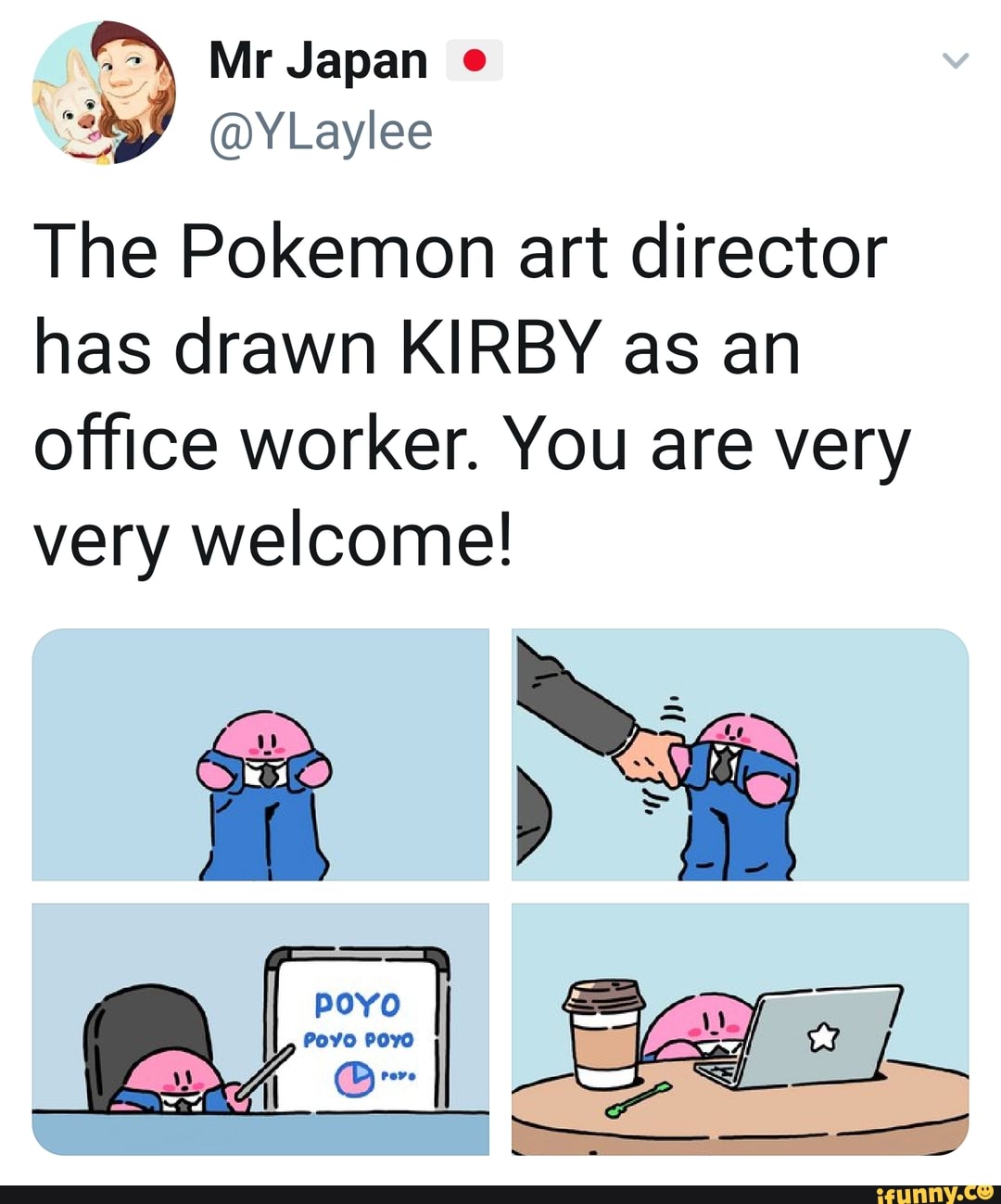 Mr Japan E Ylaylee The Pokemon Art Director Has Drawn Kirby As An Office Worker You Are Very 