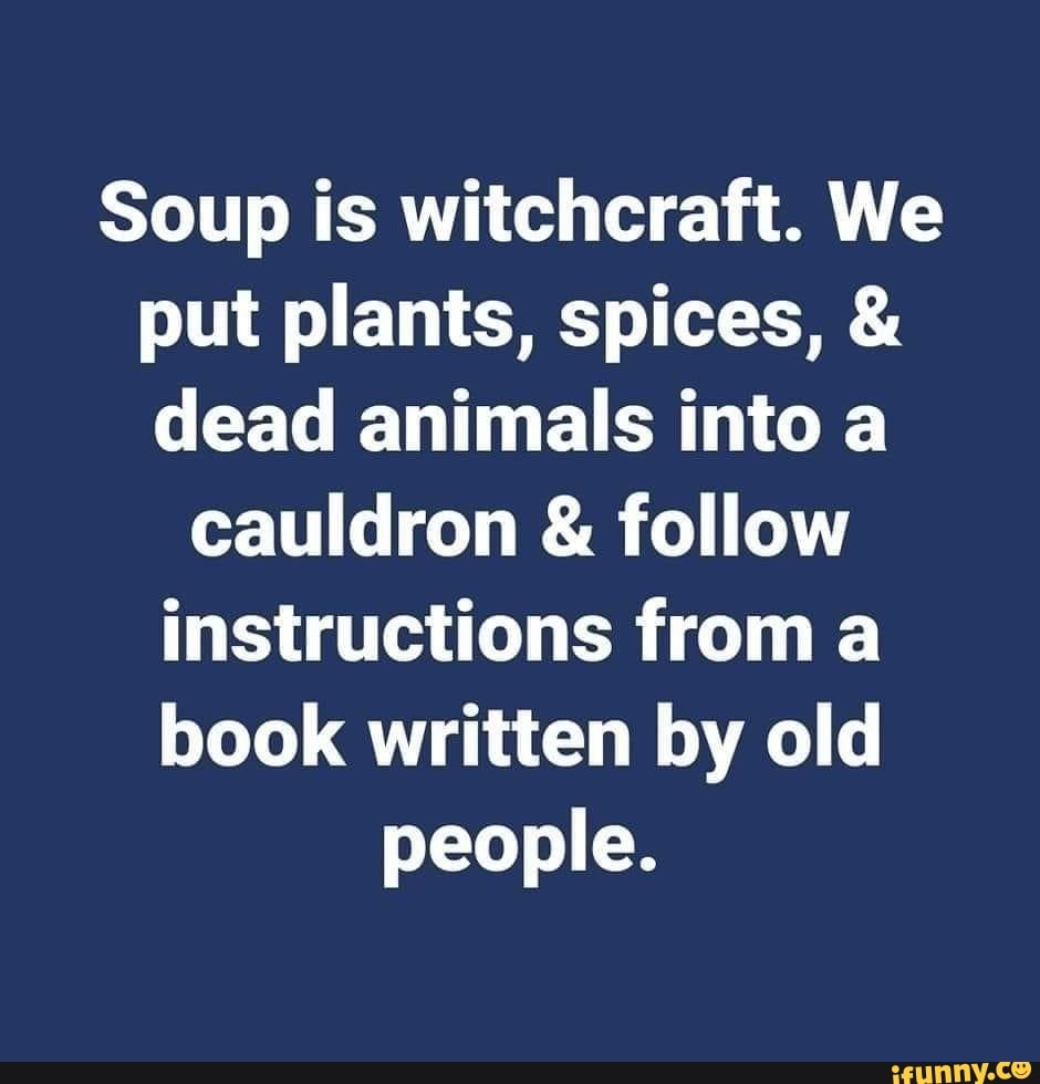 Soup is witchcraft. We put plants, spices, & dead animals into a