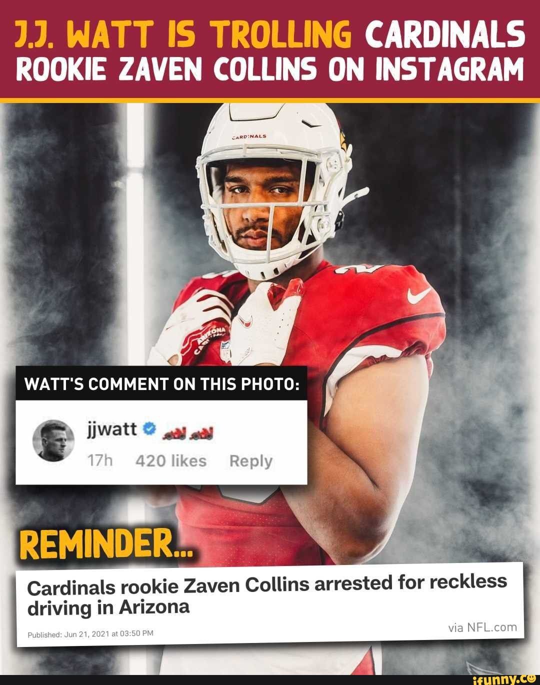 J.J. Watt Savagely Hazes Cardinals Rookie Zaven Collins for Forgetting His  Breakfast