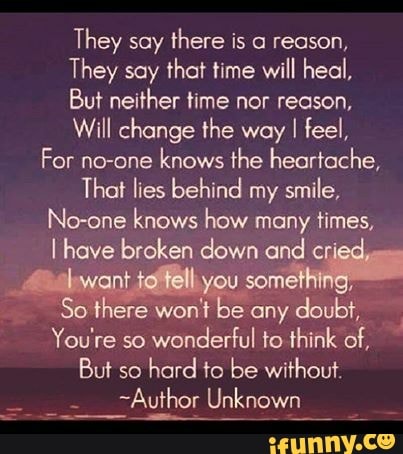 They say there is a reason, They say that time will heal, But neither ...