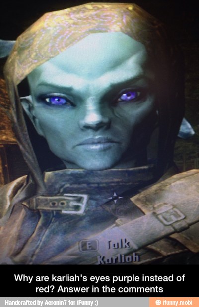 Why are karliah's eyes purple instead of
red? Answer in the comments - Why are karliah's eyes purple instead of red? Answer in the comments