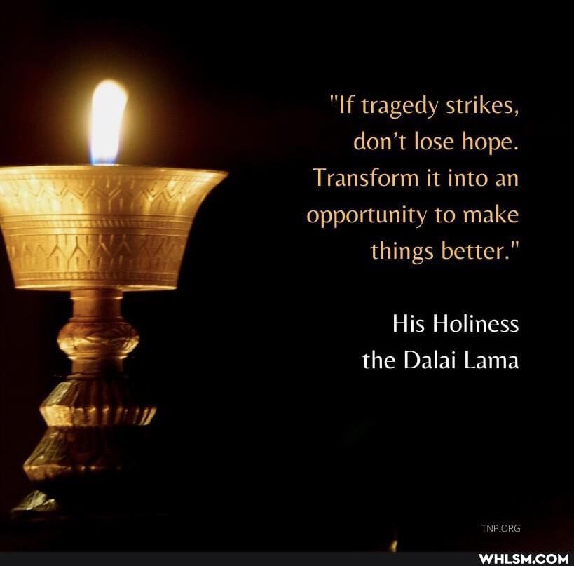 "If tragedy strikes, don't lose hope.
Transform it into an opportunity to make things better."
His Holiness the Dalai Lama