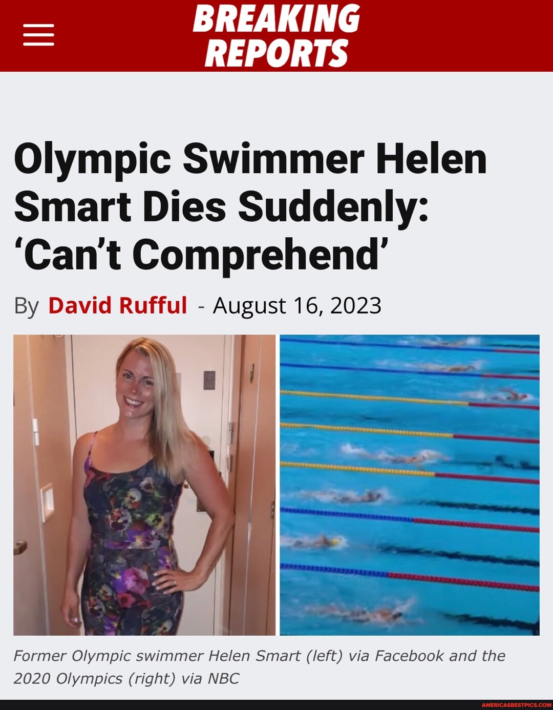 BREAKIN REPORTS Olympic Swimmer Helen Smart Dies Suddenly 'Can't