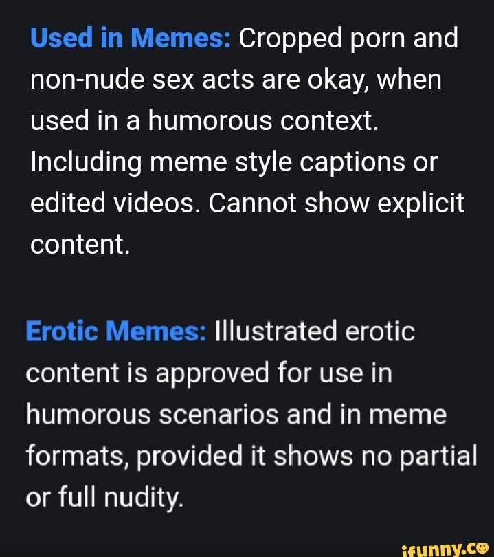 Used in Memes: Cropped porn and non-nude sex acts are okay, when used in a