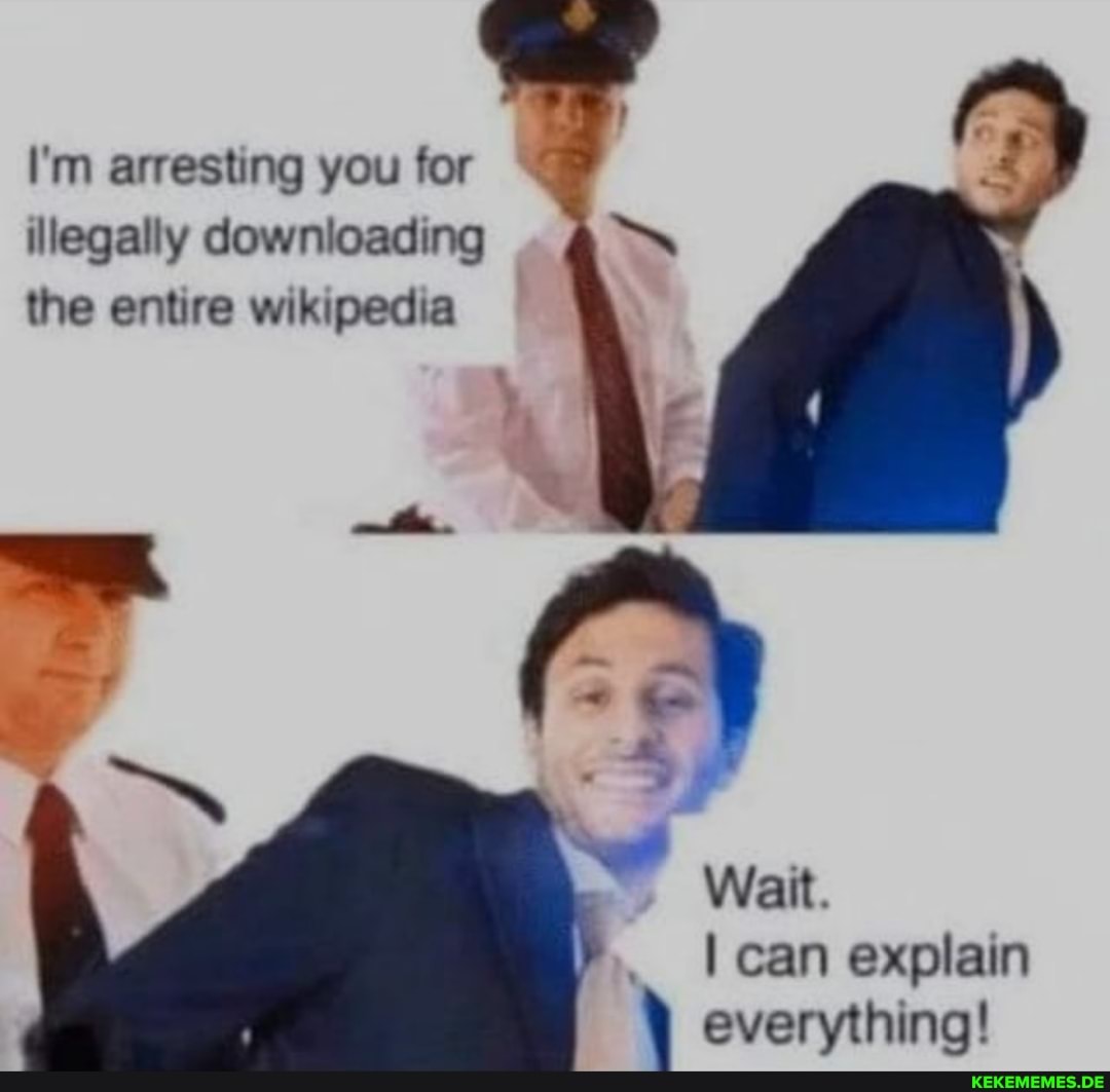 I'm arresting you for illegally downloading the entire wikipedia ~-yr Wait. can 
