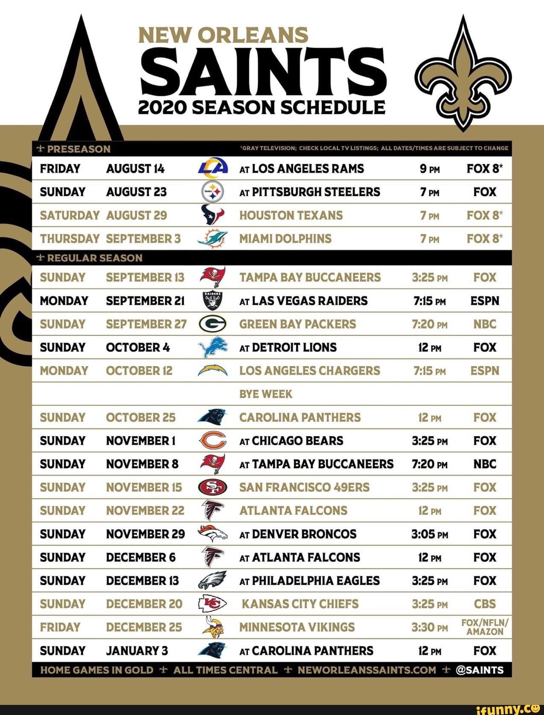 Saints Schedule NFL Saints' 2014 schedule starts with two straight