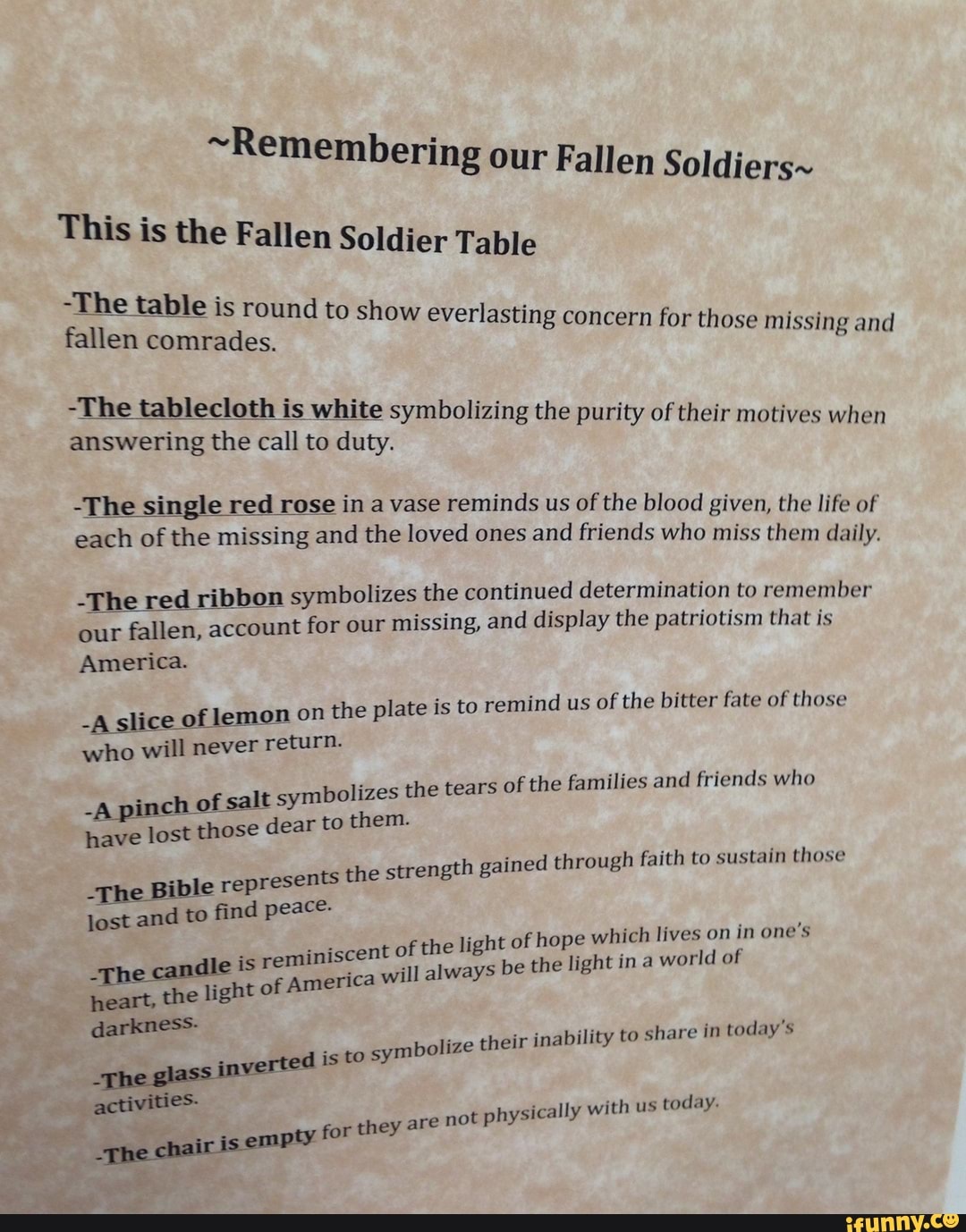 Remembering our Fallen Soldiers This is the Fallen Soldier Table The