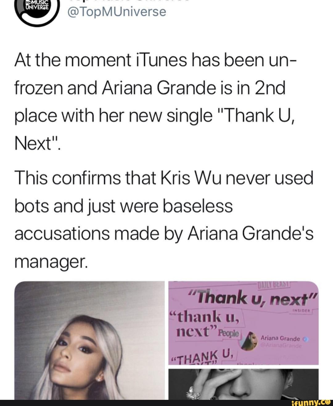 Ariana Grande Remains #1 at iTunes After Kris Wu's U.S. Sales