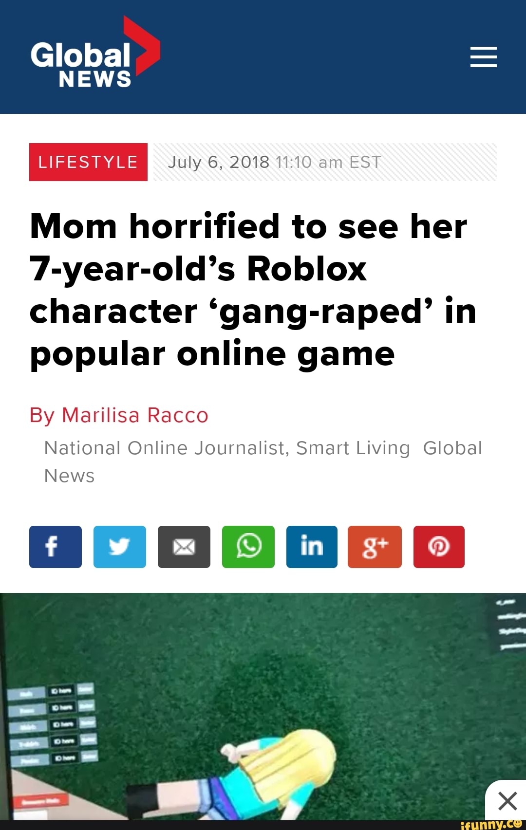 Mom Horrified To See Her 7 Year Old S Roblox Character Gang Raped In Popular Online Game By Marilisa Racco National Online Journalist Smart Living Global News Ifunny