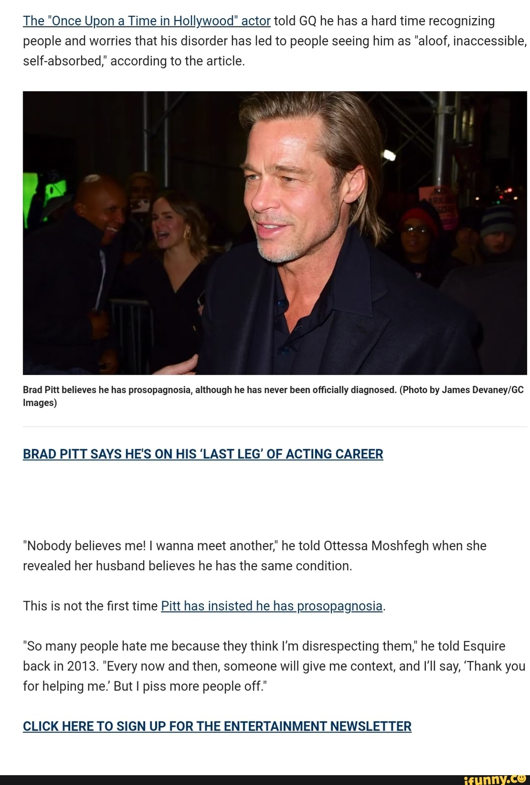 Brad Pitt Says He Has Prosopagnosia, Rare Disorder That Causes Face ...