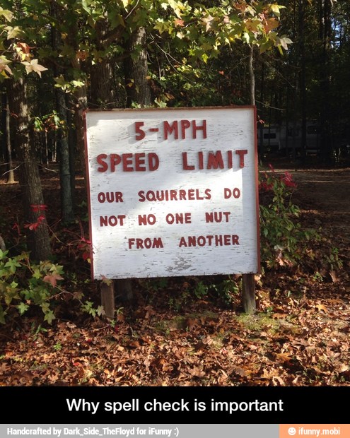 SPEED LIMIT
OUR SQUIRRELS DO
NOT NO ONE NUT
FROM ANOTHER
Why spell check is important - Why spell check is important