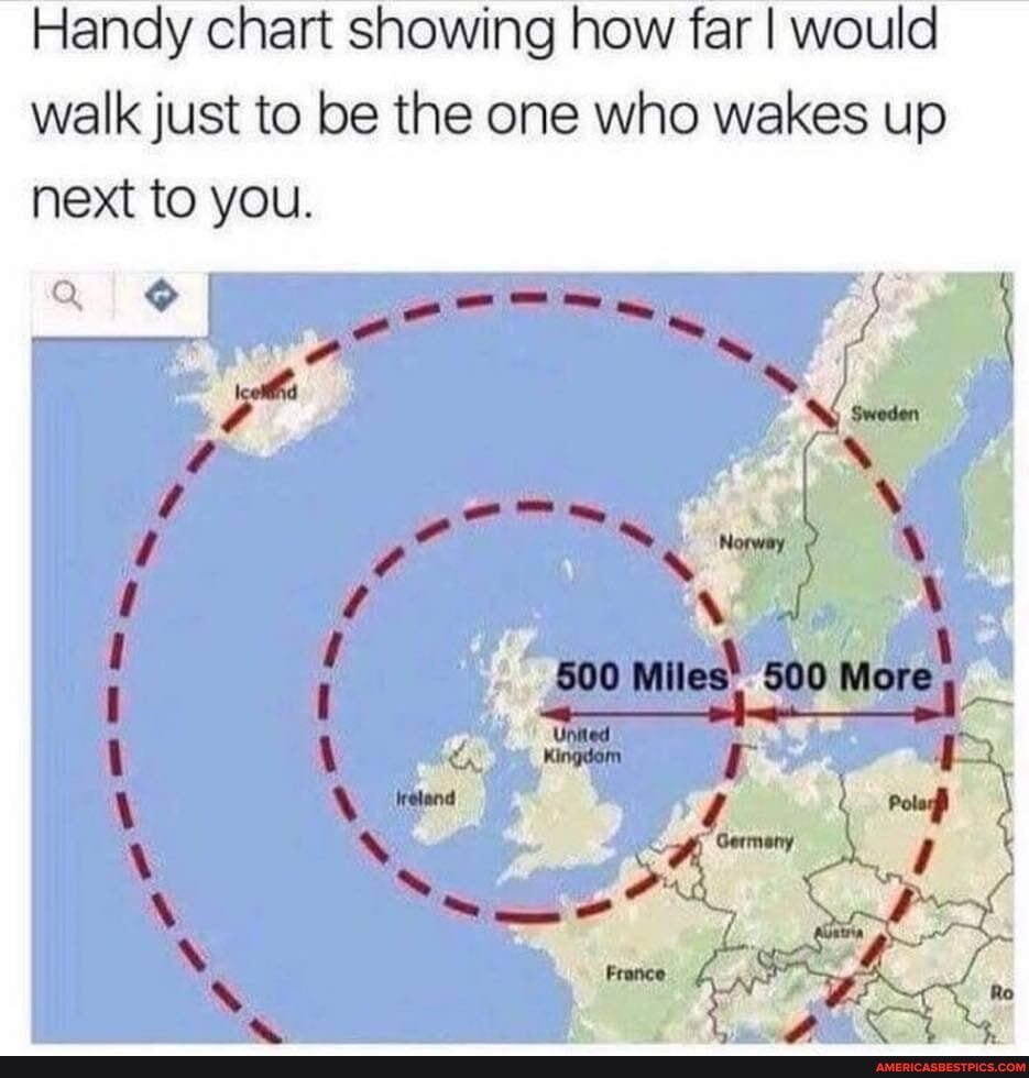 Handy chart showing how far I would walk just to be the one who wakes up next to you.