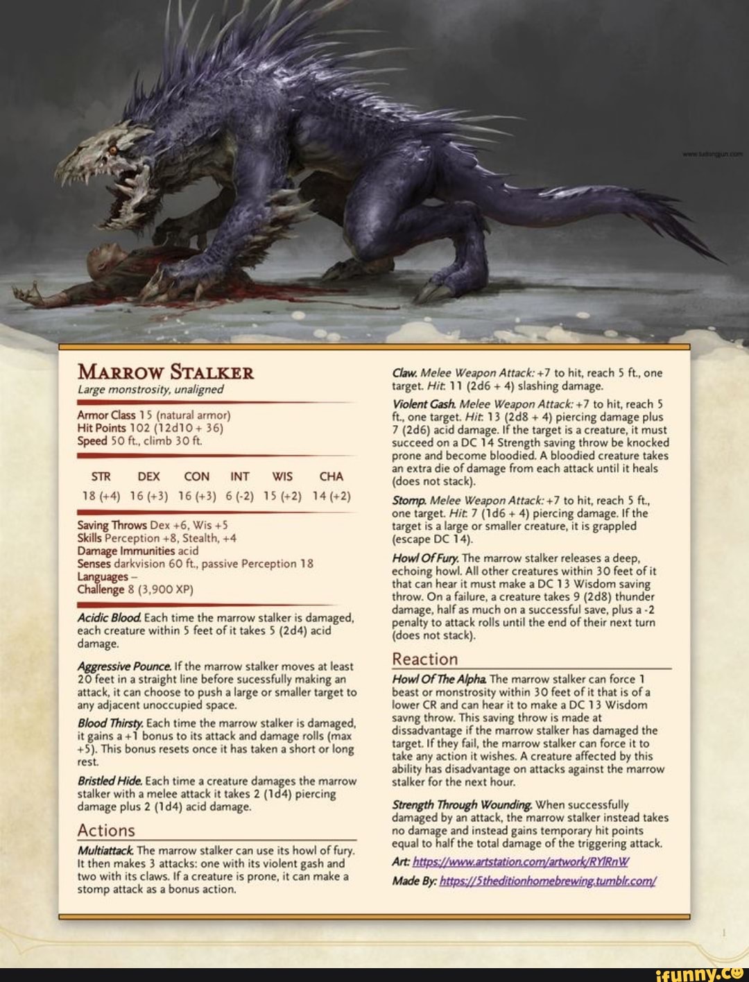 Marrow STALKER Large monstrosity, unaligned Armor Class 15 (natural ...