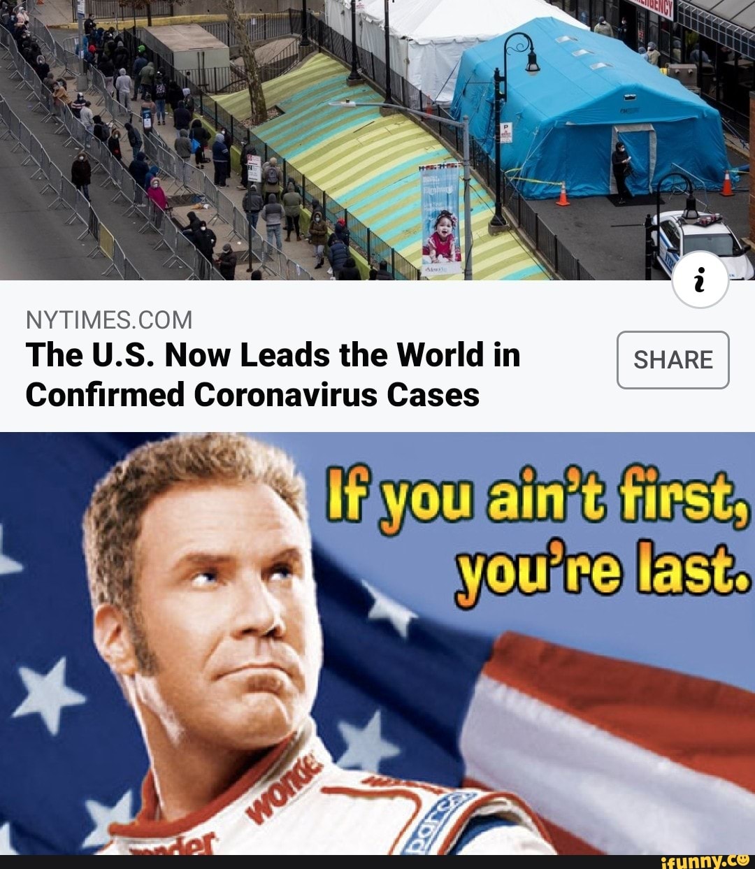 NYTIMES.COM
The U.S. Now Leads the World in SHARE
Confirmed Coronavirus Cases