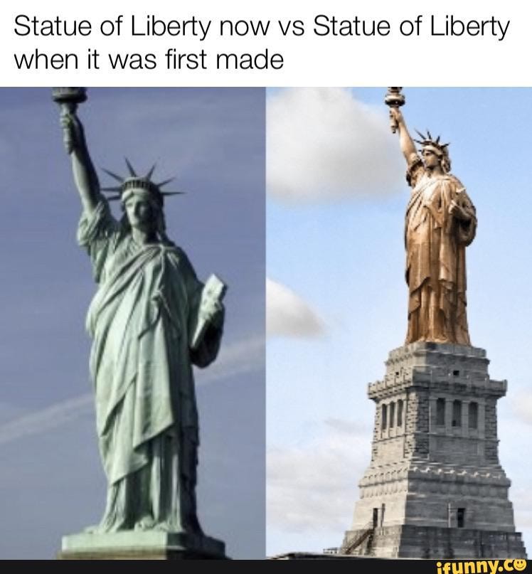 Статуя свободы какая у нее обувь. Statue of Liberty vs Statue. Статуя свободы мемы. Статуя свободы изначальный цвет. Статуя свободы в Риме.