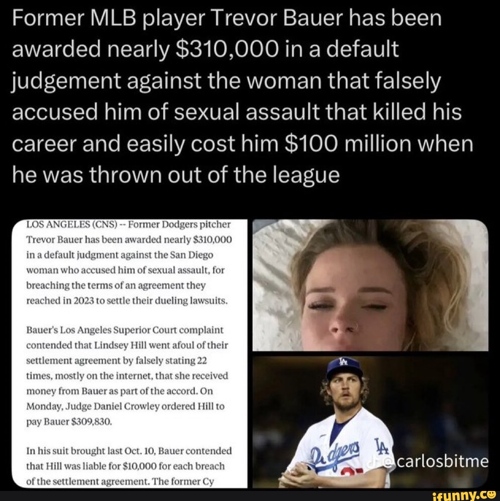Former MLB player Trevor Bauer has been awarded nearly $310,000 in a ...