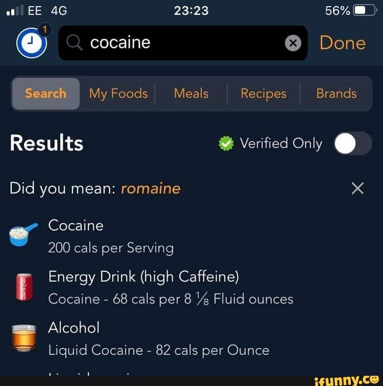 F
Cocaine
68 cals per
I
8 4 Fluid ounces
