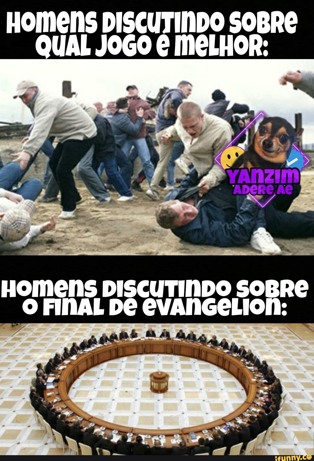 HOMeNS DISCUTINDO SOBRÊ QUAL JOGO MELHOR:
Homens DISCUTINDO SOBRE
"O FINAL DÊ EVANGELION: