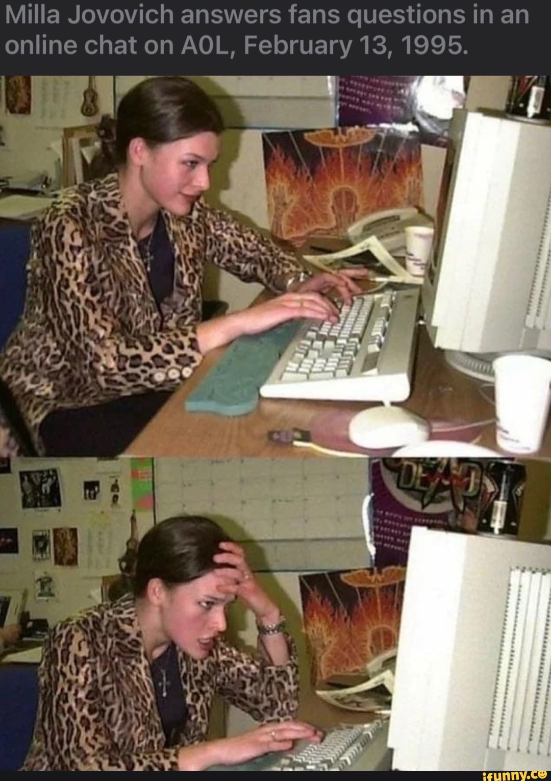 Milla Jovovich answers fans questions in an online chat on AOL, February 13, 1995.
28