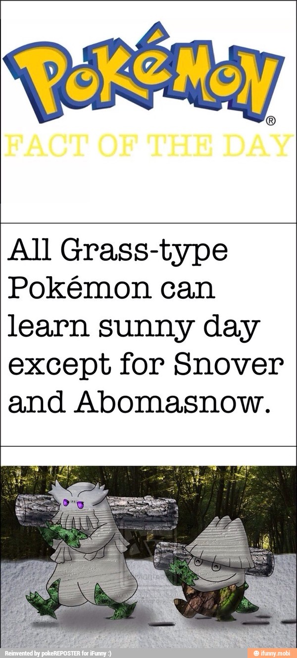 All Grass-type
Pokémon can
learn sunny day
except for Snover
and Abomasnow.