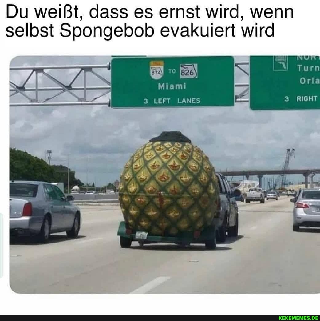 Du weißt, dass es ernst wird, wenn selbst Spongebob evakuiert wird
IN IN
Turm
3 LEFT LANES 3 RIGHT